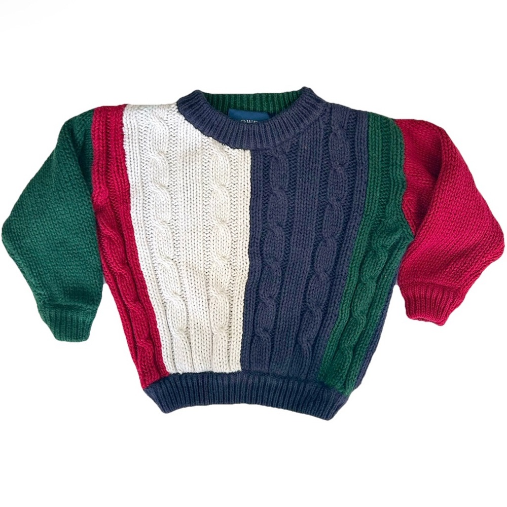 Vintage 1990s Bowen & Wright for Boys Colorful Cable Knit Sweater Childrens 2T